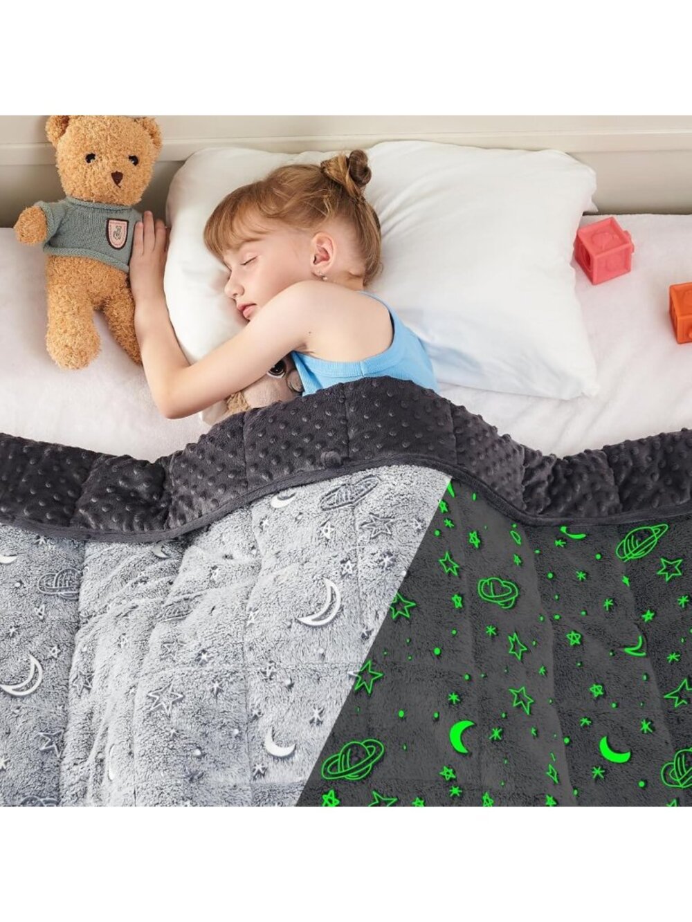 Cozy Glow in the Dark Weighted Lap Blanket, 7 lbs Minky Throw for Kids & Adults